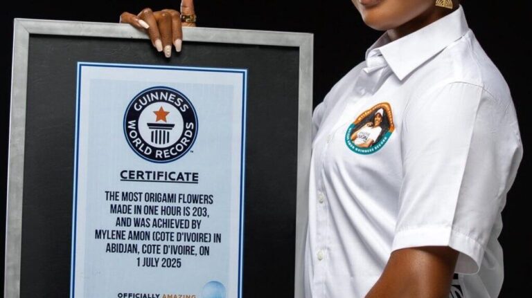 Ivory Coast: Mylène Amon sets Guinness World Record with 203 origami flowers in one hour